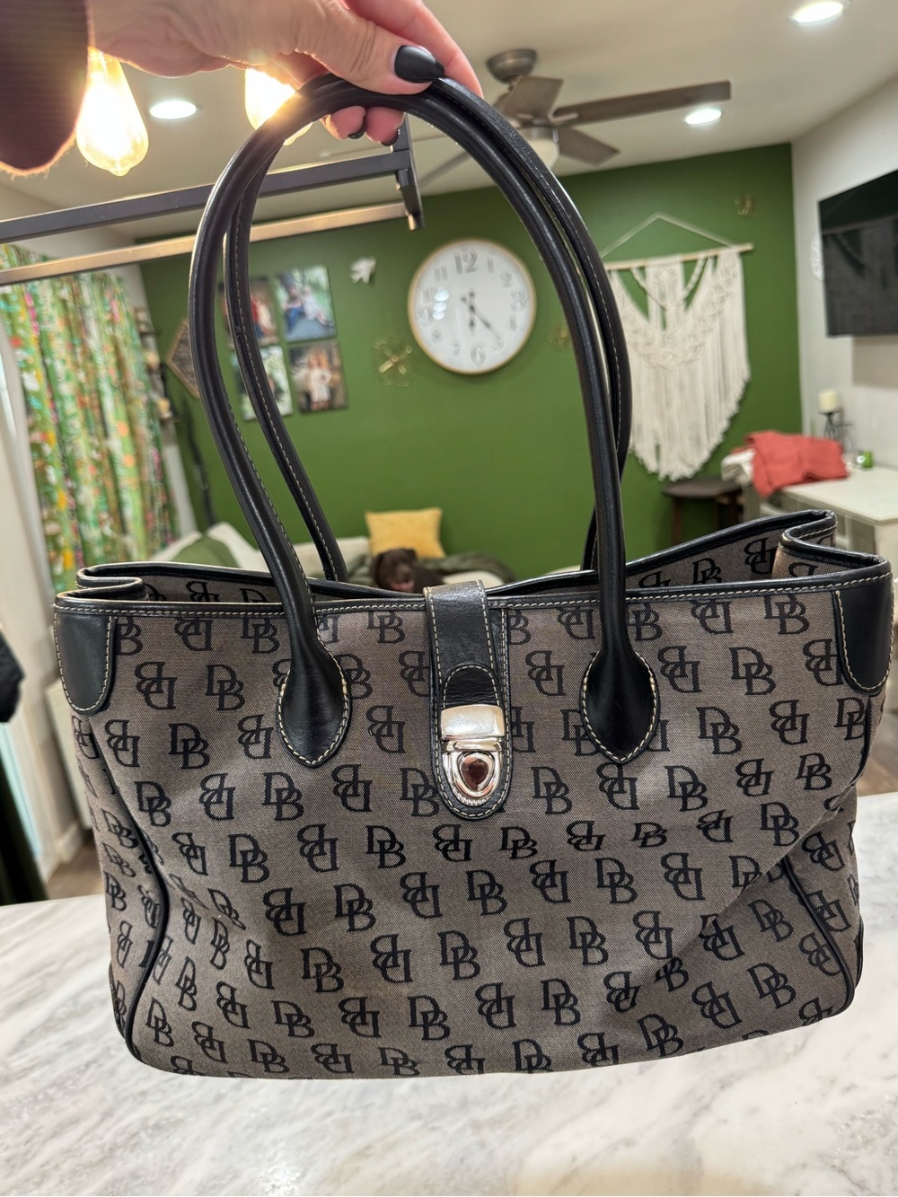 Dooney & Bourke Brown Logo Tote with Black Trim